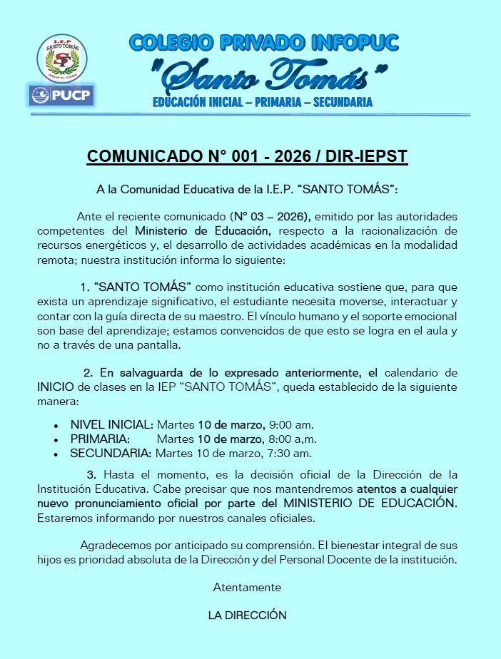 NICIO DE CLASES AÑO ESCOLAR 2026